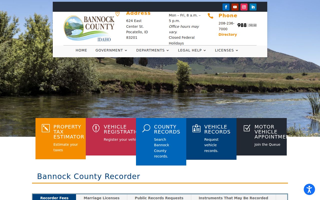 Bannock County Recorder page for previous Pocatello residents