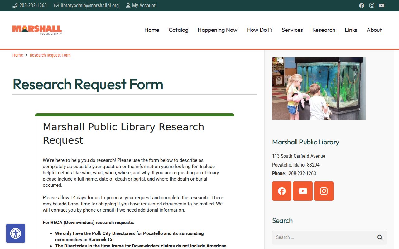 Marshall Public Library research request for past Pocatello residents