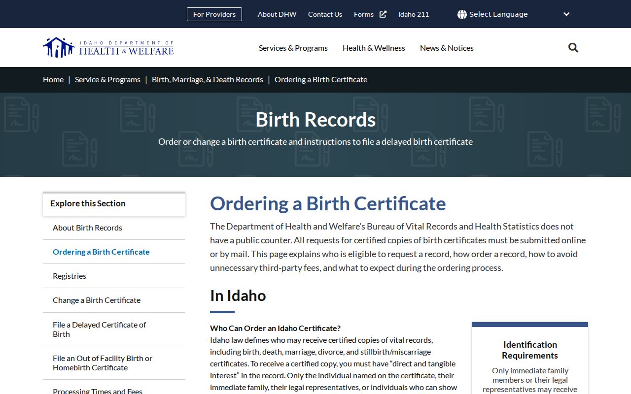 Pocatello resident lookup and Idaho birth certificate guidance
