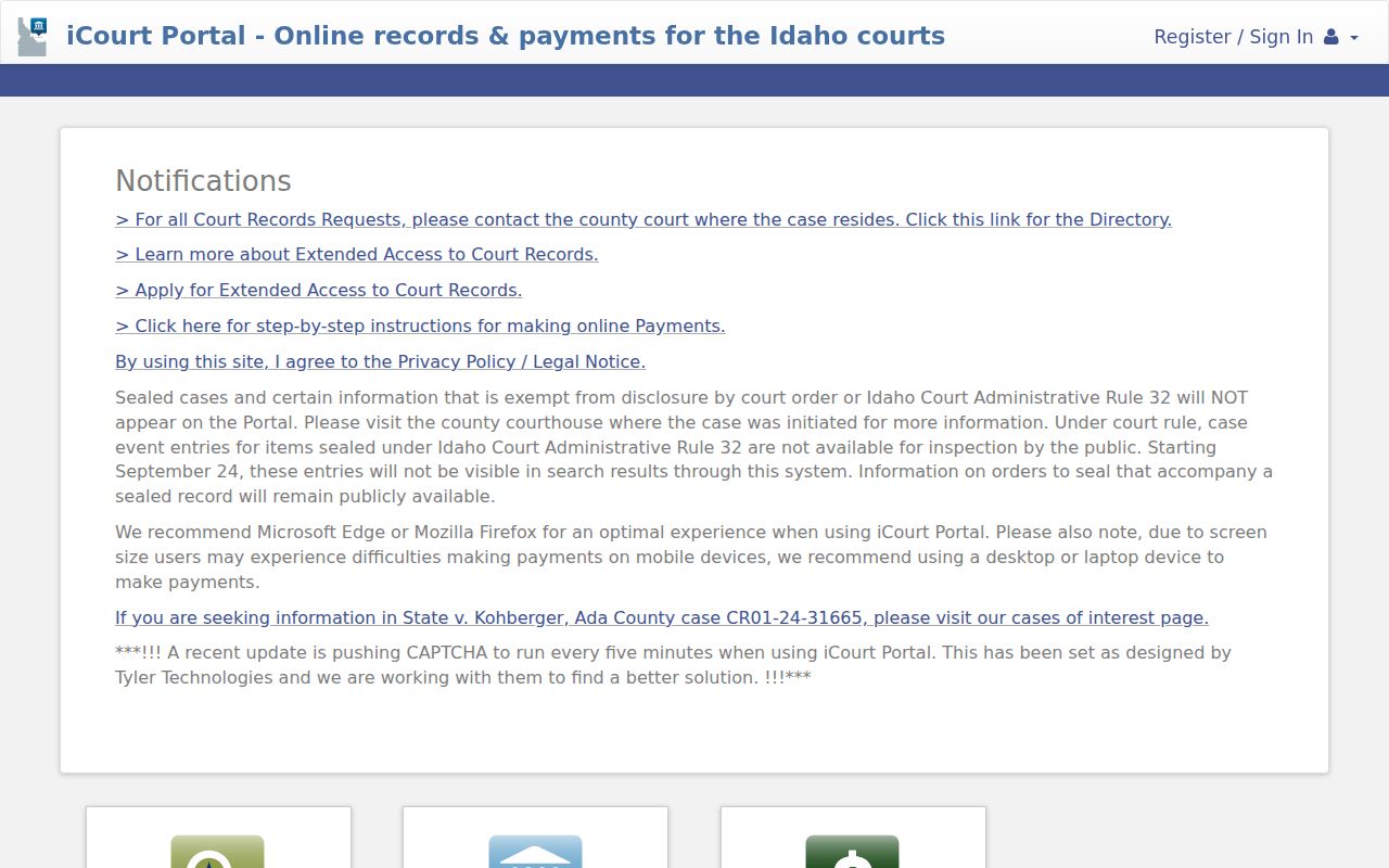Pocatello resident lookup using the Idaho iCourt party portal