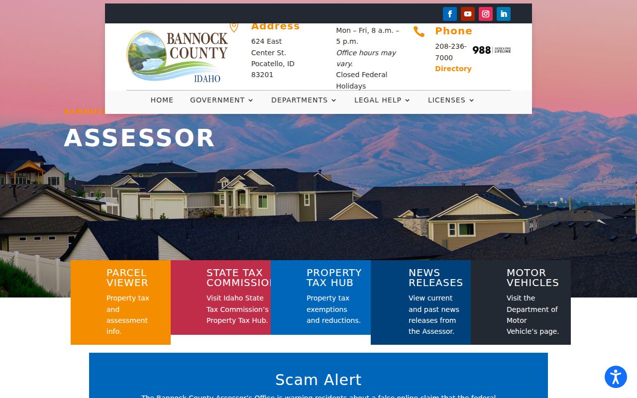 Pocatello street directory Bannock County Assessor property interface